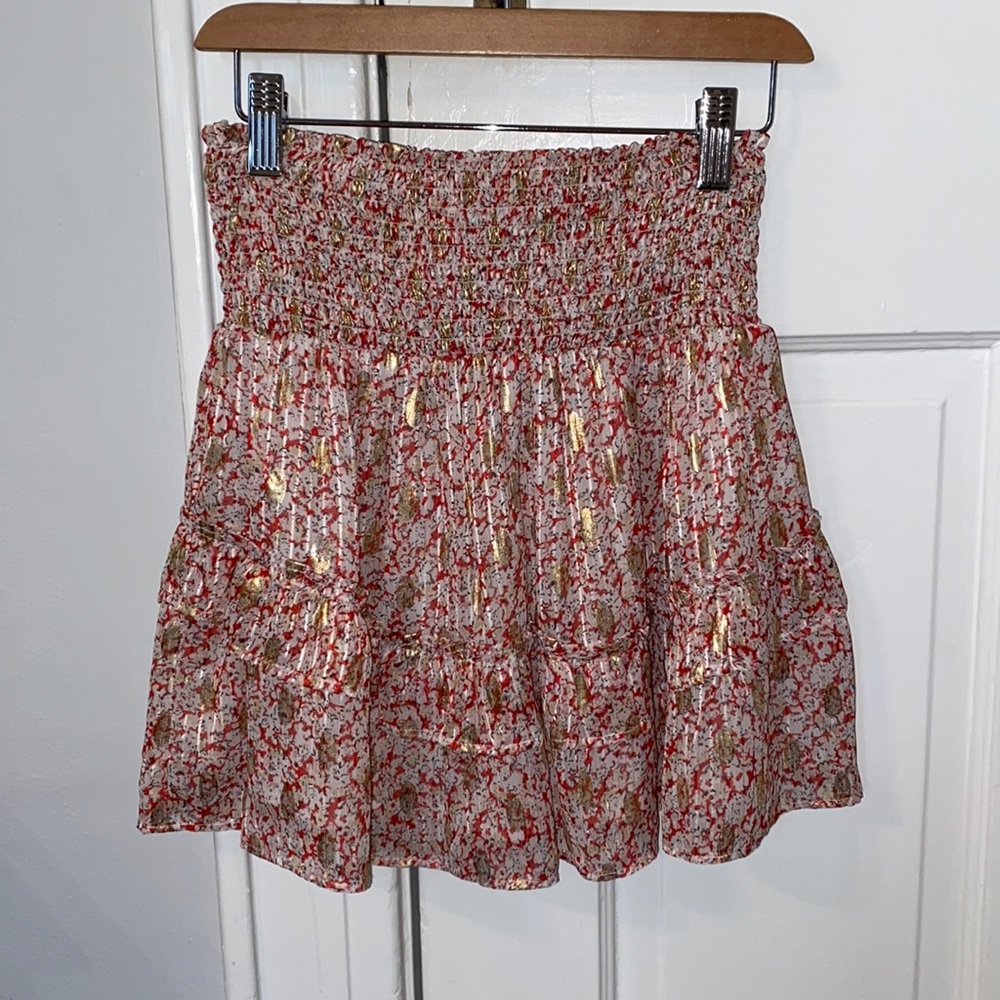 LINI red, gold, white mini skirt Size XS, can fit size S